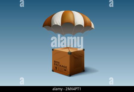 Emballage dans une boîte par parachute, livraison par air. Illustration vectorielle Illustration de Vecteur