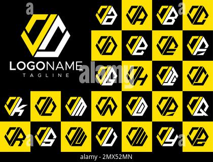 Jeu de lettres hexagonales en J avec logo. Ensemble de modèles de lettre J moderne. Illustration de Vecteur