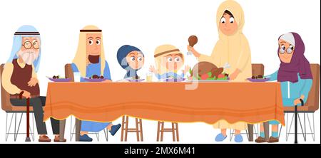 Dîner familial islamique. Des personnes de génération différente ensemble Illustration de Vecteur