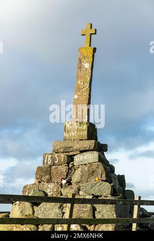 Maggie Wall Witch Monument, Maggie Wall a été brûlé ici en 1657 comme sorcière. Banque D'Images