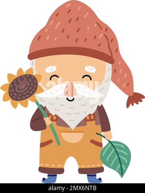 Caractère GNOME. Joli nain barbu. Mascotte nature Illustration de Vecteur