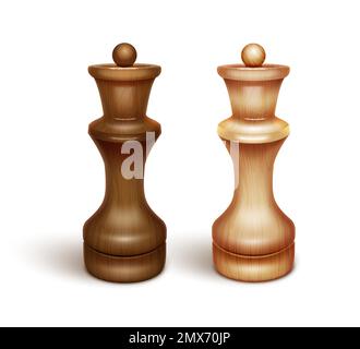 Deux pièces d'échecs - queen. En bois laqué. 3D Illustration réaliste. Isolé sur fond blanc. Vecteur Illustration de Vecteur