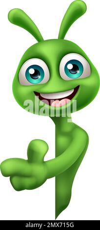 Alien mignon Little Green Man Martian Cartoon Mascot Illustration de Vecteur