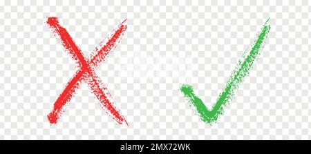 Icône verte droite et icône rouge incorrecte. OK et marque x. Vérifiez les réponses Oui et non. coche vraie ou fausse icône de croix. Illustration vectorielle Illustration de Vecteur