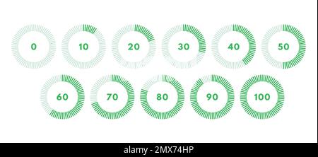 Ensemble de barre de progression circulaire verte. Icône de minuterie avec un intervalle de 10 %. Affichage du téléchargement. Illustration vectorielle Illustration de Vecteur