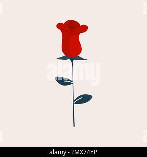 Bonne Saint Valentin. Rose rouge isolée. Concept de romantique. Doodle dessiné à la main. Illustration vectorielle, conception plate Illustration de Vecteur