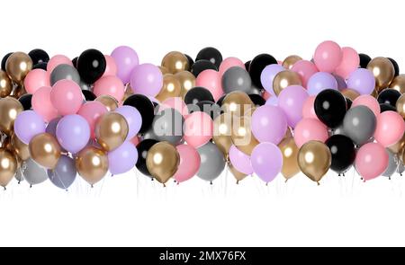 Beaucoup de bulles de couleur sur fond blanc. Décor de fête Banque D'Images