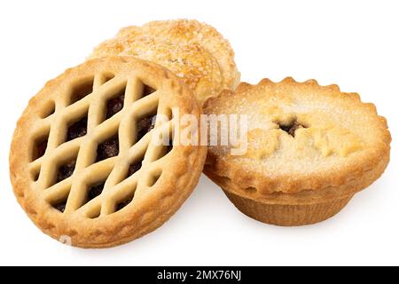 Trois types de tartes au beurre, isolées sur du blanc. Banque D'Images