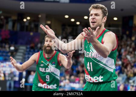 Tbilissi, Géorgie, 6 septembre 2022. Aleksandar Vezenkov, de Bulgarie, réagit lors du match Eurobasket 2022 de la FIBA, groupe A, entre la Géorgie et la Bulgarie, à l'arène de Tbilissi à Belgrade, en Serbie. 6 septembre 2023. Crédit : Nikola Krstic/Alay Banque D'Images