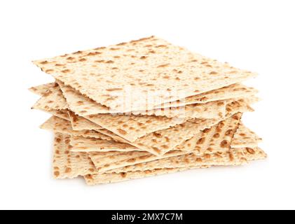 Matzos de Pâque isolé sur blanc. Fête de Pesach Banque D'Images