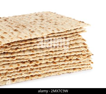 Matzos de Pâque isolé sur blanc. Fête de Pesach Banque D'Images