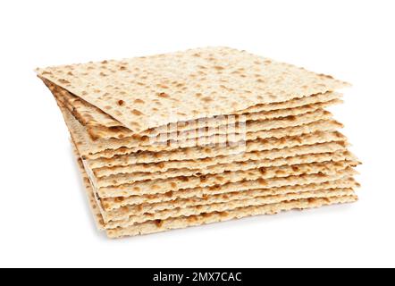 Matzos de Pâque isolé sur blanc. Fête de Pesach Banque D'Images