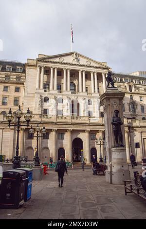 Londres, Royaume-Uni. 02nd févr. 2023. Un point de vue général de la Banque d'Angleterre, car elle fait monter les taux d'intérêt britanniques à 4%. (Photo de Vuk Valcic/SOPA Images/Sipa USA) crédit: SIPA USA/Alay Live News Banque D'Images