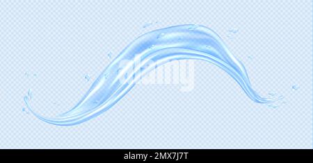 Éclaboussures d'eau, vague liquide réaliste, chute de forme fluide transparente. Illustration de Vecteur