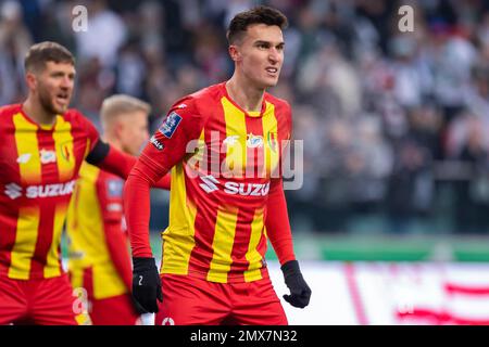 Dominick Zator de Korona vu pendant le match polonais PKO Ekstraklasa League entre Legia Warszawa et Korona Kielce au Maréchal Jozef Pilsudski Legia Warsaw Municipal Stadium.final score; Legia Warszawa 3:2 Korona Kielce. Banque D'Images