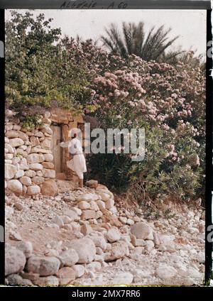 El Kantara, Algérie un jeune garçon près de la porte d'un jardin , 1909 ou 1910 - Algérie, Tunisie - Jules Gervais -Courtellemont et Souvieux Banque D'Images