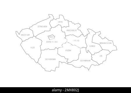 République tchèque carte politique des divisions administratives Illustration de Vecteur