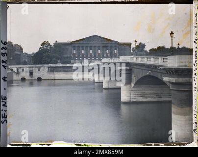 Paris (VII arr.), France le Pont de la Concorde et le Palais Bourbon, Assemblée nationale actuelle, décoré pour les Festivals de la victoire de 13 juillet et 14, 1919 , Banque D'Images