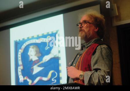 Conférence Christopher Hill Memorial. Centre national de la guerre de Sécession, Newark. 3rd novembre 2018, conférenciers Professeur Justin Champion Professeur Penny Corfield. L'événement était présidé par le professeur Ann Hughes et l'auteur John Rees. La conférence commémorative Christopher Hill est un événement annuel. Christopher Hill a beaucoup écrit sur l'histoire du 17th siècle. Ses livres comprenaient The World retourné. Banque D'Images