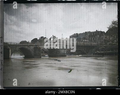 Soissons, Aisne, France le pont détruit en 1914 par les Allemands et restauré par les Anglais, d'où son nom de Pont des Anglais , 1917 - Aisne - Fernand Cuville (section photographique de l'armée) - (mai-juillet) Banque D'Images