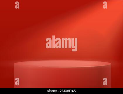 Scène du produit mur rouge minimal avec projecteur. Fond minimal du produit 3D vecteur illustration abstraite étape forme géométrique. Étape pour plate-forme d'éclairage de produit Illustration de Vecteur
