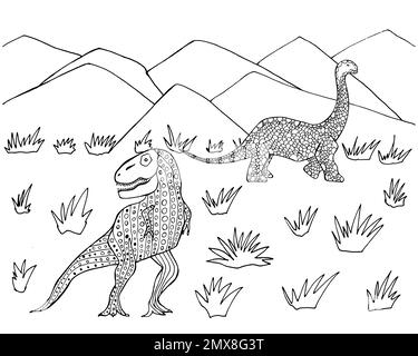 Diplodocus et tyrannosaurus en montagne Illustration de Vecteur