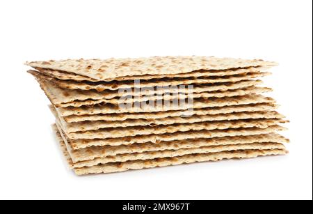 Matzos de Pâque isolé sur blanc. Fête de Pesach Banque D'Images