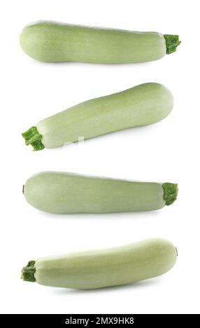 Ensemble de courgettes fraîches mûres sur fond blanc Banque D'Images
