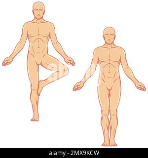 Conception vectorielle de l'homme faisant de la forme physique et pilates exercice, homme méditant faisant du yoga Illustration de Vecteur