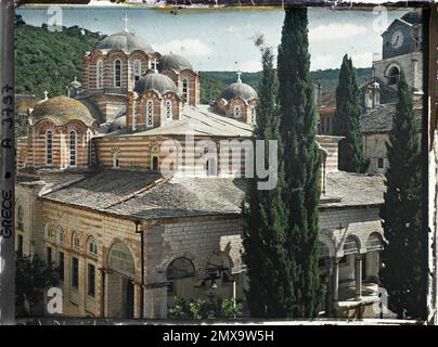 Le monastère d'Esphigmenou, Grèce , 1913 - Balkans, Grèce, Bulgarie - Stéphane Passet - (30 août -21 octobre) Banque D'Images