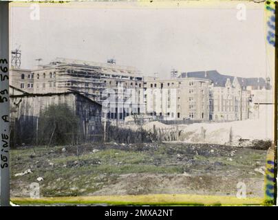 Paris (14th arr.), France Construction de la Fondation des Etats-Unis à la Cité universitaire à l'emplacement des fortifications , Banque D'Images