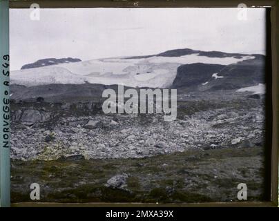 Fin, Norvège le glacier Hardangerjökulen , 1910 - Voyage d'Albert Kahn et Auguste Léon en Scandinavie - (9 août - 14 septembre) Banque D'Images