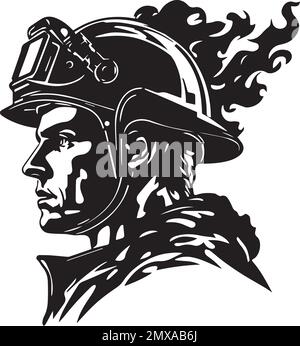 Logo Firefighter Monochrome Fireman Design Illustration de Vecteur