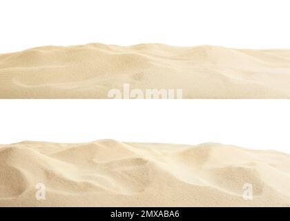 Des tas de sable sec sur fond blanc Banque D'Images