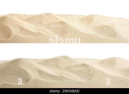 Des tas de sable sec sur fond blanc Banque D'Images
