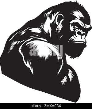 Logo monochrome foncé Gorilla musclé Illustration de Vecteur