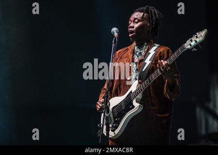 Olugbenga Adelekan (basse), de Metronomy Banque D'Images