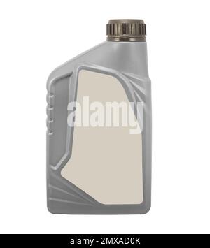 Bouteille en plastique d'huile moteur isolée sur fond blanc Banque D'Images
