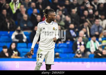 2 février 2023: MADRID, ESPAGNE - FÉVRIER 2: Eduardo Camavinga du Real Madrid CF se concentre pendant le match entre Real Madrid CF et Valencia CF de la Liga Santander sur 2 février 2022 à Santiago Bernabeu de Madrid, Espagne. (Credit image: © Samuel Carreño/PX Imagens via ZUMA Press Wire) USAGE ÉDITORIAL SEULEMENT! Non destiné À un usage commercial ! Banque D'Images