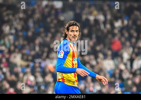 2 février 2023: MADRID, ESPAGNE - FÉVRIER 2: Edinson Cavani de Valence CF regardant l'arbitre pendant le match entre Real Madrid CF et Valencia CF de la Liga Santander sur 2 février 2022 à Santiago Bernabeu de Madrid, Espagne. (Credit image: © Samuel Carreño/PX Imagens via ZUMA Press Wire) USAGE ÉDITORIAL SEULEMENT! Non destiné À un usage commercial ! Banque D'Images