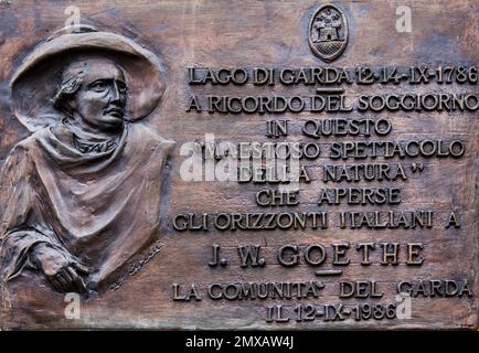 Plaque commémorative pour Goethe dans le château Scaliger de Malcesine sur Monte Baldo, Lac de Garde, Italie, Malcesine, Lac de Garde, Italie Banque D'Images