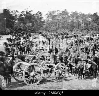 La bataille de sept pins (également connue sous le nom de bataille de Fair Oaks ou de Fair Oaks Station) a eu lieu sur 31 mai et 1 juin 1862, dans le comté de Henrico, en Virginie, dans le cadre de la campagne de la péninsule de la guerre civile américaine. C'était le point culminant d'une offensive sur la péninsule de Virginie menée par le général de division de l'Union George McClellan, dans laquelle l'armée du Potomac a atteint la périphérie de Richmond. Cette photo montre la batterie M du capitaine Benson à Fair Oaks 1862 Banque D'Images