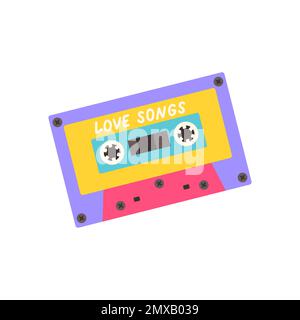 Cassette audio cassette amour chansons isolées sur fond blanc. Illustration vectorielle tendance 80s 90s. Illustration de Vecteur