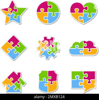 Icônes composées de pièces de puzzle, éléments de conception pour votre logo, illustration du vecteur eps10 Illustration de Vecteur