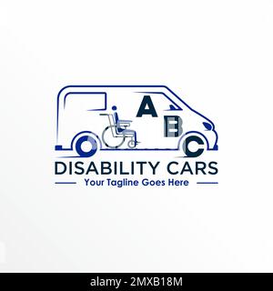 Vans voiture et fauteuil roulant image graphique icône logo libre design abstrait concept vecteur stock. utilisé comme symbole lié à un handicap ou au transport Illustration de Vecteur