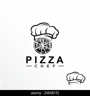 Pizza simple et unique avec chef chapeau image graphique icône logo design abstrait concept vecteur stock. Peut être utilisé comme symbole lié aux aliments. Illustration de Vecteur