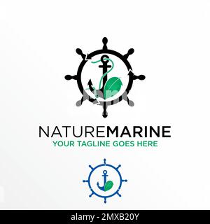 Unique Anchor, Wheel Ship, Leaf, et corde image graphique icône logo design abstrait concept vecteur stock. Peut être utilisé comme symbole lié au marin Illustration de Vecteur