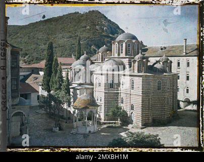 Le monastère d'Esphigmenou, Grèce , 1918 - Grèce - Fernand Cuville - (septembre) Banque D'Images