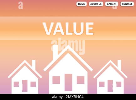 Page du site Web de la valeur de la maison et de l'estimation de la propriété. Illustration Banque D'Images