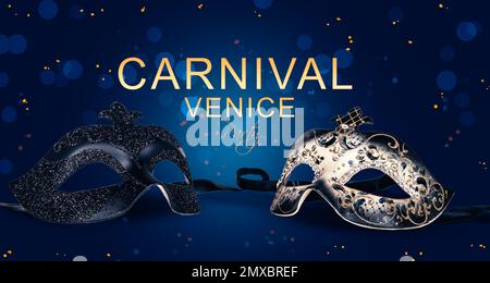 Affiche de fête de carnaval à Venise avec masques vénitiens. Banque D'Images